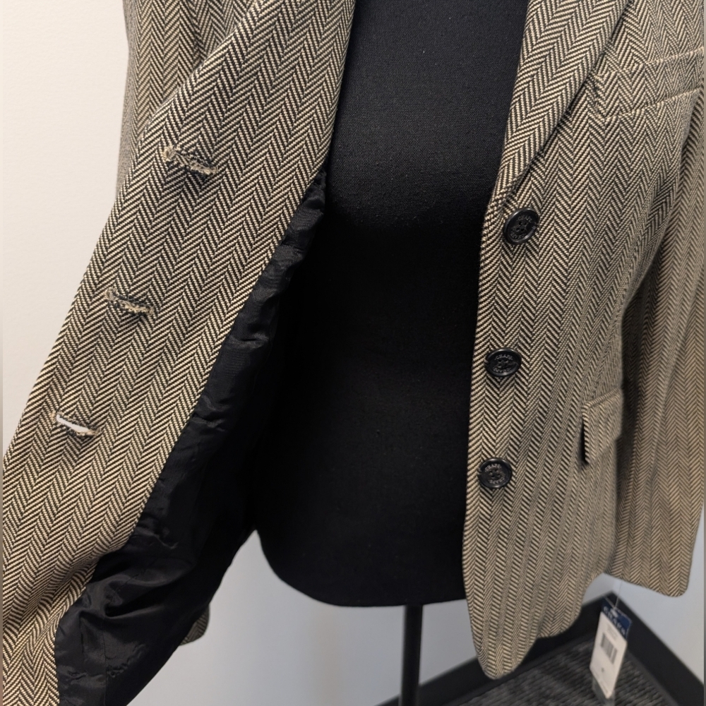 CHAPS Ralph Lauren Herringbone Blazer Jacket Black Tan Cotton Tailored Size 6 - Picture 13 of 16